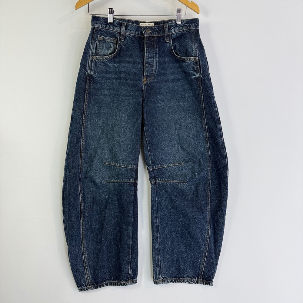 We The Free Good Luck Barrel Leg Jeans Women 26 Dark Wash High Rise OB1982824